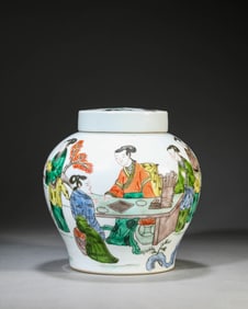A WUCAI 'FIGURES' COVERED JAR