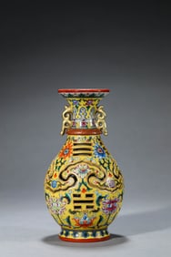 AN ENAMEL 'AUSPICIOUS' REVOLVING VASE