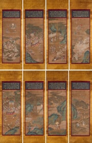 QIU YING (1494-1552), ATTRIBUTED TO, EIGHT-PANEL SCREEN