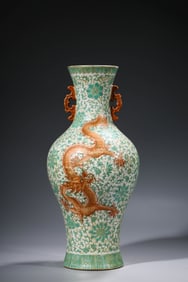 A GREEN-GROUND IRON-RED 'DRAGON' VASE
