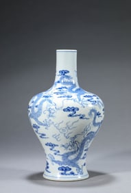 A BLUE AND WHITE 'DRAGON-THROUGH-CLOUDS' VASE