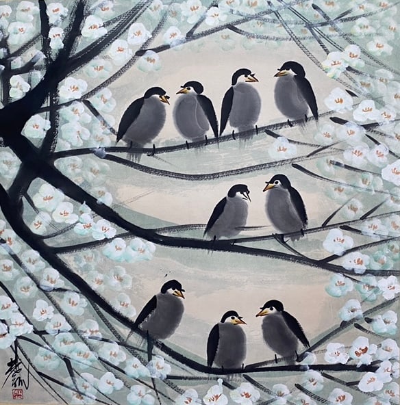 LIN FENGMIAN (1900-1991), ATTRIBUTED TO, FLOWER AND BIRD: LIN FENGMIAN (1900-1991), ATTRIBUTED TO, FLOWER AND BIRD Dimensions: 67 x 68 cm (26.38 x 26.77 in.). All measurements are approximate.