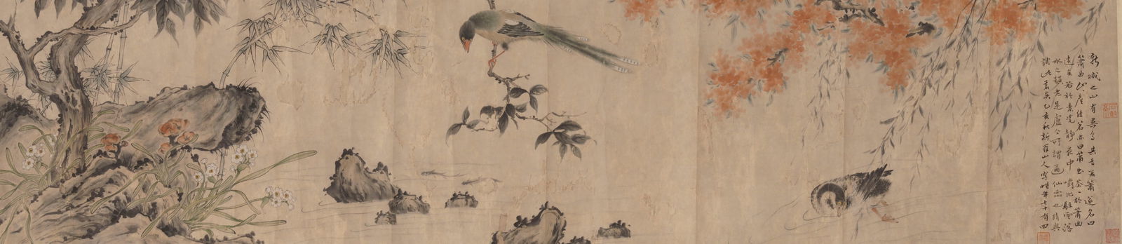 HUA YAN (1682-1756), ATTRIBUTED TO, FLOWER AND BIRD: HUA YAN (1682-1756), ATTRIBUTED TO, FLOWER AND BIRD Dimensions: 123.5 x 23 cm (48.62 x 9.06 in.). All measurements are approximate.