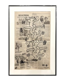 KEITH HARING (1958-1990), ATTRIBUTED TO, MARKER ON NEWSPAPER