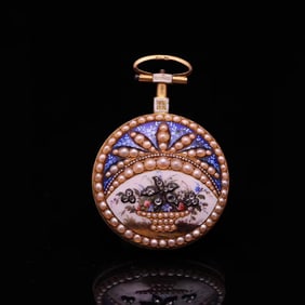 18K GOLD WILD PEARL ENAMEL LUXURY POCKET WATCH