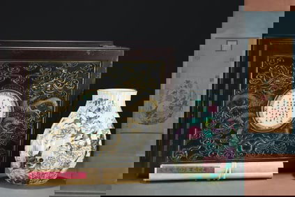 A FAMILLE-ROSE AND GILT 'FLOWERS, BIRDS AND POETRY' VASE