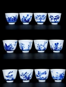 A BLUE AND WHITE 'FLOWER MONTH' CUP