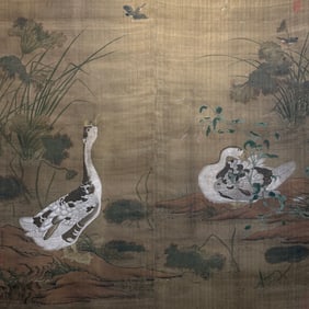 WANG YUAN (C.13TH-14TH CENTURY), ATTRIBUTED TO, TWO WILD GEESE ON AN AUTUMN POND