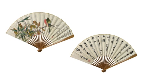 LU YIFEI (1908-1997), ATTRIBUTED TO, PAINTING AND CALLIGRAPHY FOLDING FAN