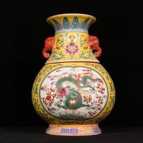A CLOISONNé ENAMEL MEDALLION 'DRAGON' REVOLVING VASE