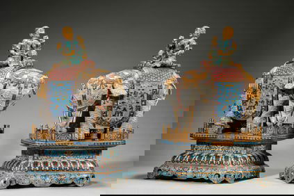 A SET OF CLOISONNé ENAMEL 'ELEPHANT' OBJECTS