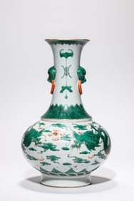 A GREEN-GLAZED 'DOUBLE-DRAGON' VASE