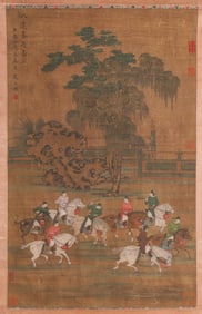 ZHAO MENGFU (1254-1322), ATTRIBUTED TO, EIGHT EMINENT FIGURES ON A SPRING OUTING