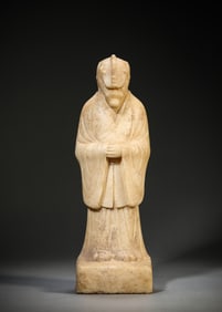 A WHITE MARBLE STANDING DRAGON