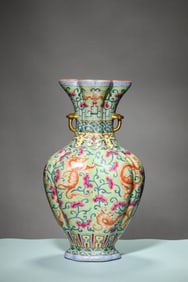 A GREEN-GROUND GILDED 'RED DRAGON' VASE