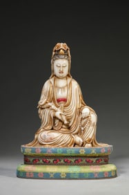 A WHITE MARBLE FIGURE OF RELAXED AVALOKITESHVARA