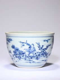 A BLUE AND WHITE 'FIGURES' JAR