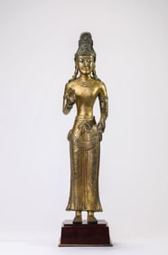 A GILT-BRONZE STANDING FIGURE OF AVALOKITESHVARA