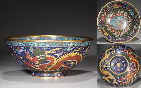A CLOISONNé ENAMEL 'DOUBLE-DRAGON' BOWL