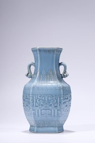 A SKY-BLUE GLAZED GILDED 'CHILONG' HEXAGONAL JAR