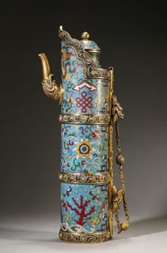 A CLOISONNé ENAMEL 'LONGEVITY AND DRAGON' MONK'S CAP EWER