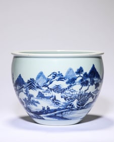 A BLUE AND WHITE 'LANDSCAPE-AND-FIGURE' JAR