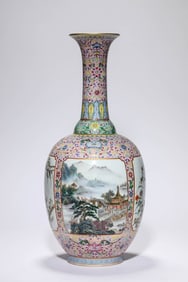 A FAMILLE-ROSE 'LANDSCAPE-AND-FLORAL' VASE