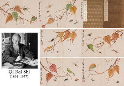 QI BAISHI (1864-1957), ATTRIBUTED TO, INSECTS ON PALM LEAVES ALBUM