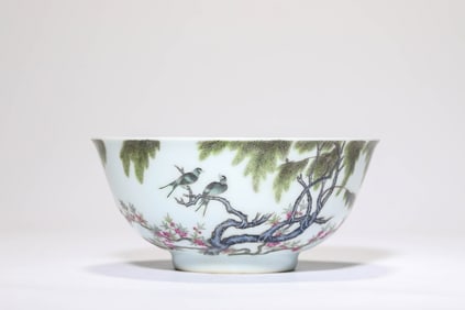 A FAMILLE-ROSE 'FLOWER-BIRD-AND-POEM' BOWL