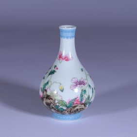 AN ENAMEL 'ROCKERY, FLOWERS AND POETRY' VASE