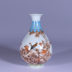 AN ENAMEL 'BAMBOO, BIRD AND POETRY' YUHUCHUNPING