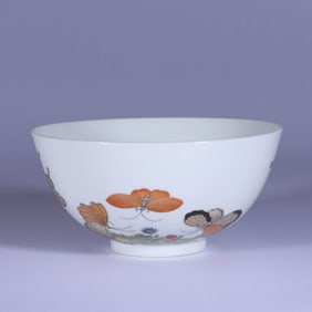 A FAMILLE ROSE 'FLOWERS AND BUTTERFLIES' BOWL