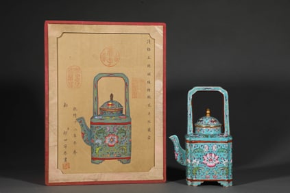 A FAMILLE ROSE 'INTERLOCKING FLOWERS' EWER