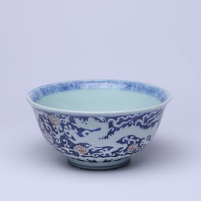 A BLUE AND WHITE AND UNDERGLAZED RED 'DRAGON AMONG FLOWERS' BOWL