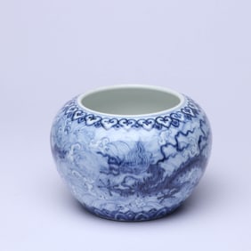 A BLUE AND WHITE 'WAVES AND DRAGON' BRUSH WASHER