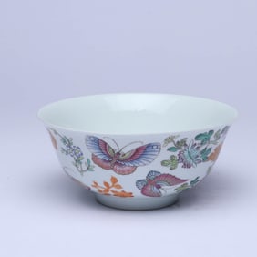 A FAMILLE ROSE 'FLOWERS AND BUTTERFLIES' BOWL
