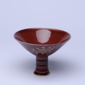 A SACRIFICIAL RED-GLAZED STEM BOWL
