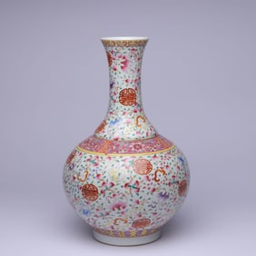 A FAMILLE ROSE 'BAT AND SHOU' VASE