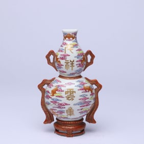 A FAMILLE ROSE 'CLOUD AND BAT' WALL VASE