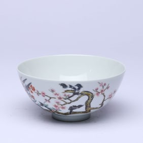 A FAMILLE ROSE 'MAGPIE ON PLUM BRANCH' BOWL