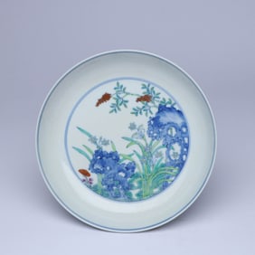 A DOUCAI 'ROCKERY AND FLOWERS' DISH