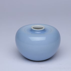 A SKY-BLUE GLAZED APPLE SHAPED JAR