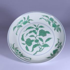 A GREEN ENAMEL 'FLORAL' LARGE DISH