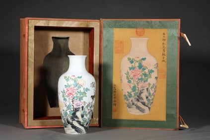 A FAMILLE ROSE 'FLOWERS AND BIRDS' GUANYIN VASE