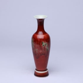 A RED-GLAZED WILLOW-LEAF VASE