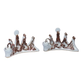 A PAIR OF UNDERGLAZED RED 'DRAGON' BRUSH RESTS