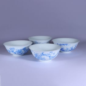 A SET OF BLUE AND WHITE 'FOUR GENTLEMEN AND POETRY' BOWLS