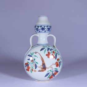 A BLUE AND WHITE AND WUCAI MOONFLASK
