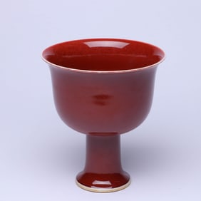 A SACRIFICIAL RED-GLAZED STEM BOWL