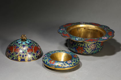 A CLOISONNé ENAMEL 'FLORAL' WATER POT